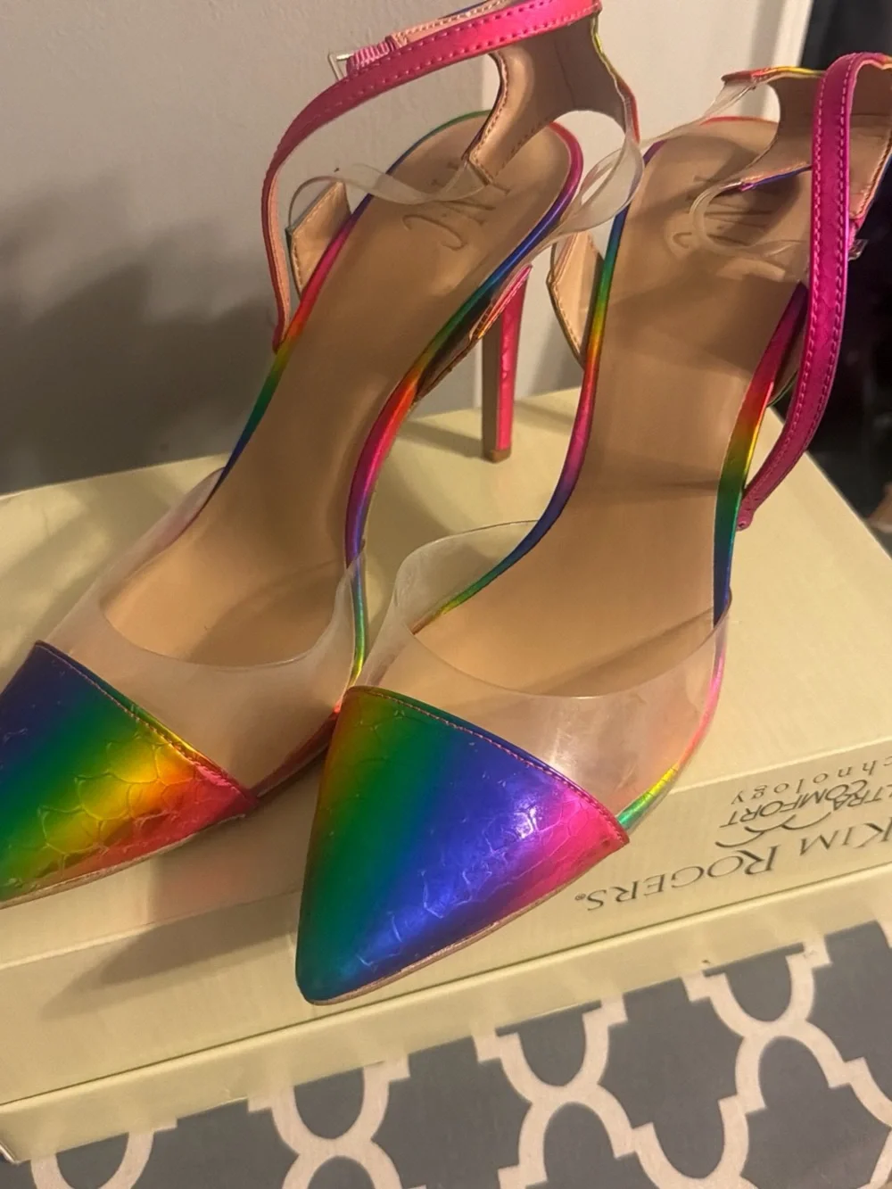 Rainbow Pointed-Toe Stiletto Heels - Pink Accent